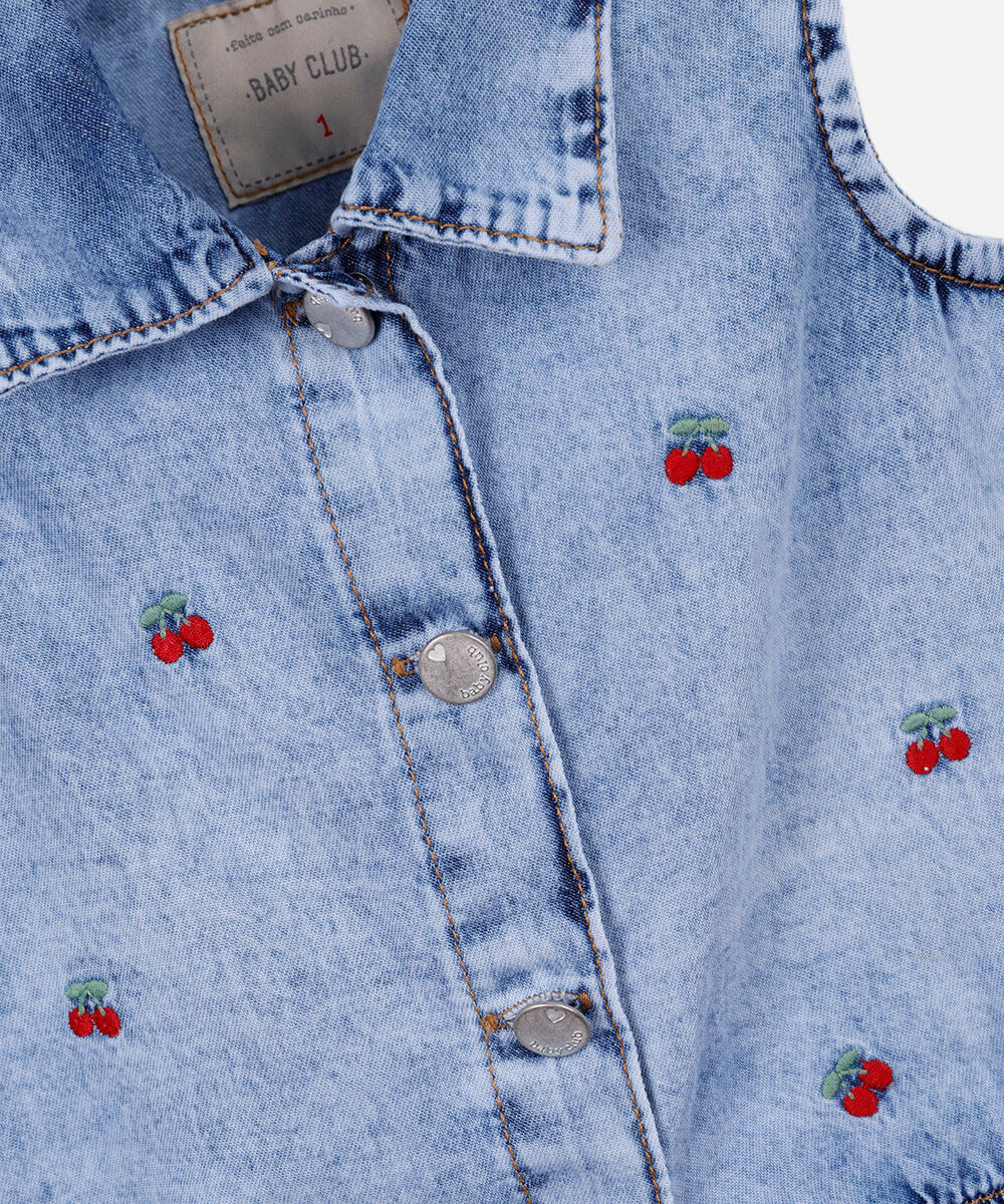 colete jeans infantil cerejinhas azul