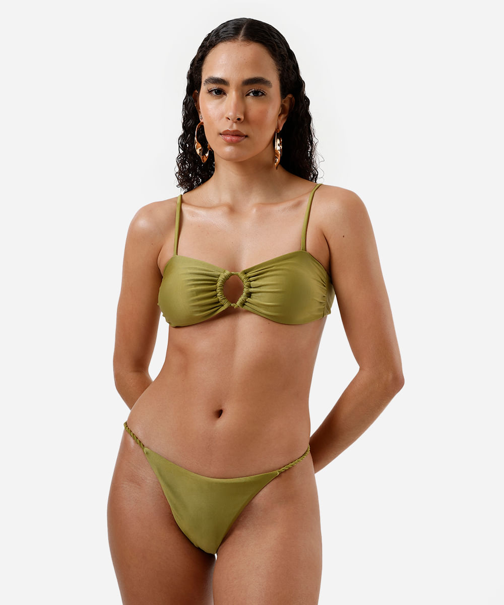 biquíni top faixa franzido verde
