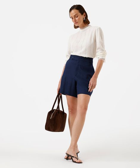 bermuda feminina de alfaiataria com linho azul