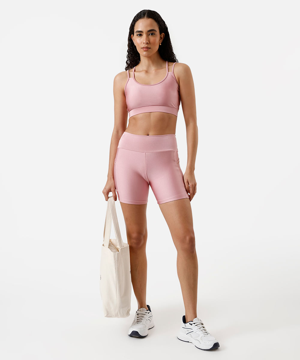 bermuda feminina esportiva com bolsos rosa