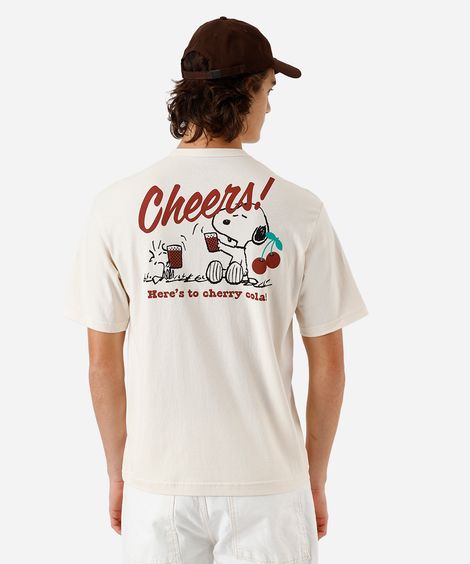camiseta masculina de algodão snoopy off white