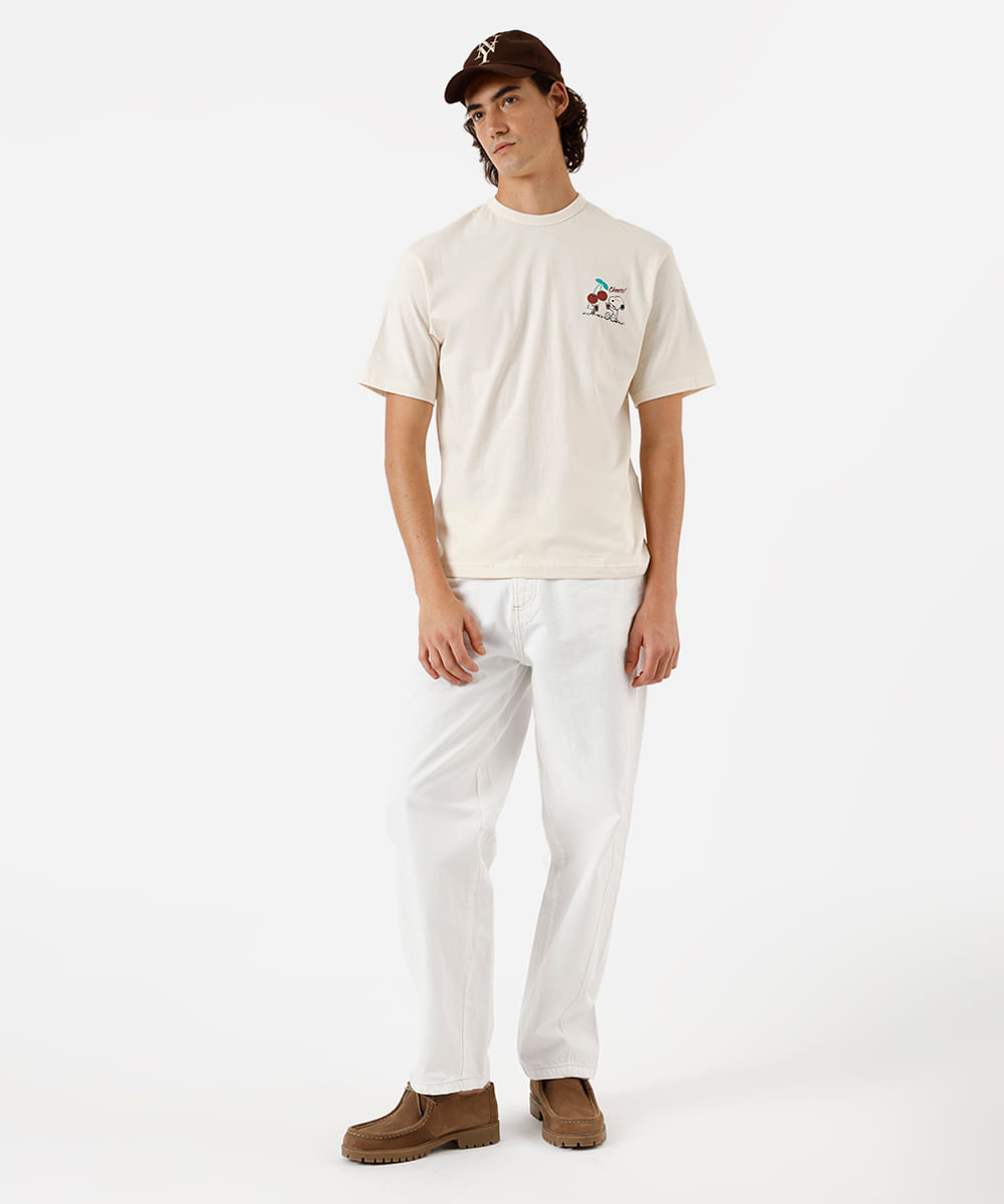 camiseta masculina de algodão snoopy off white