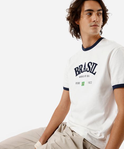 camiseta masculina de algodão brasil bicolor off white