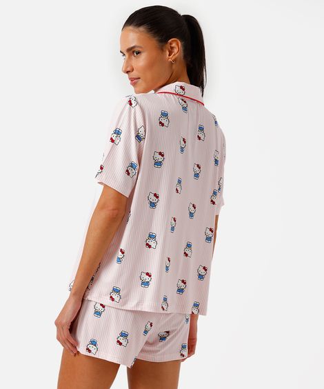 pijama curto americano feminino hello kitty listrado rosa