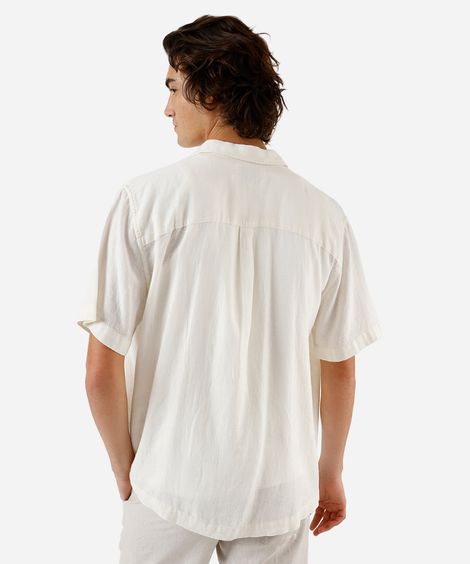 camisa masculina com linho e bordado manga curta off white
