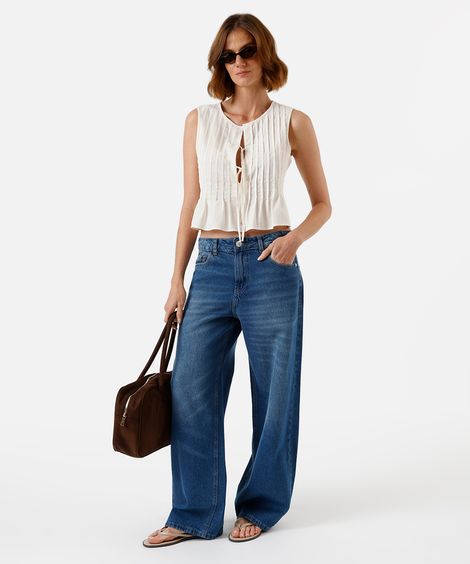 calça oversized feminina jeans cintura baixa azul