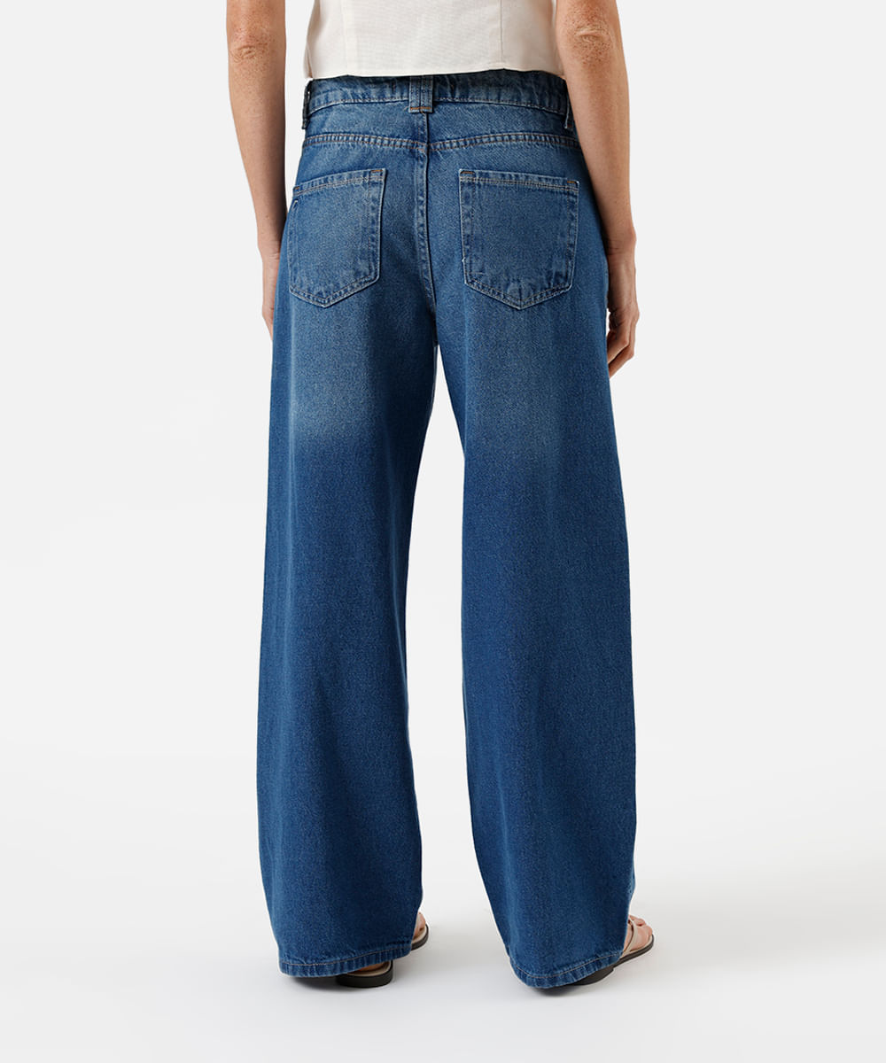 calça oversized feminina jeans cintura baixa azul