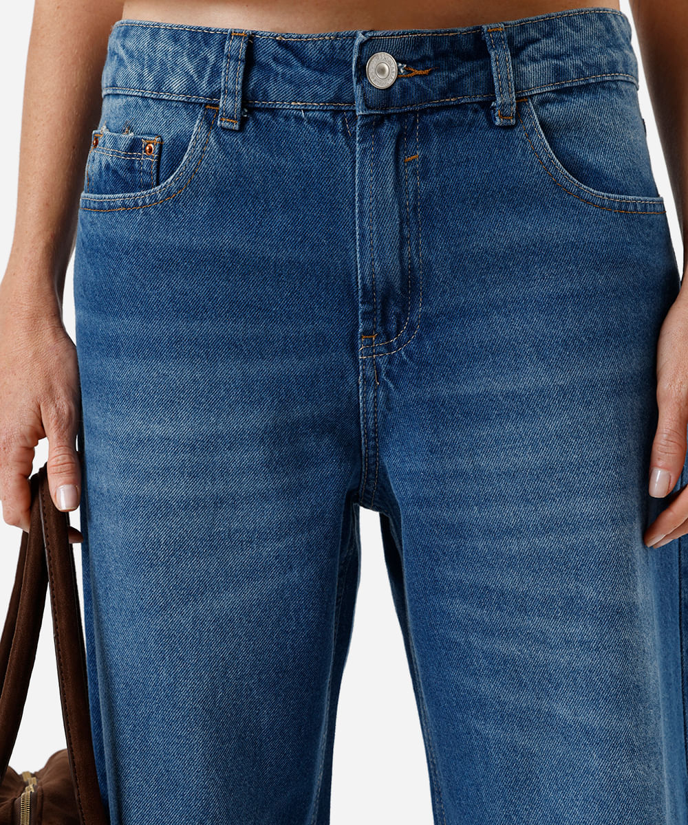 calça oversized feminina jeans cintura baixa azul