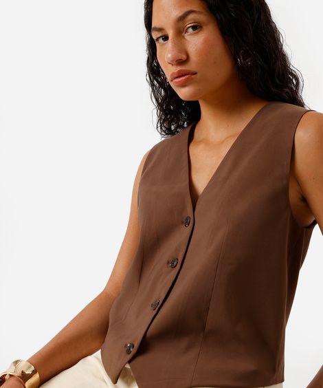 colete de alfaiataria feminino com viscose  marrom