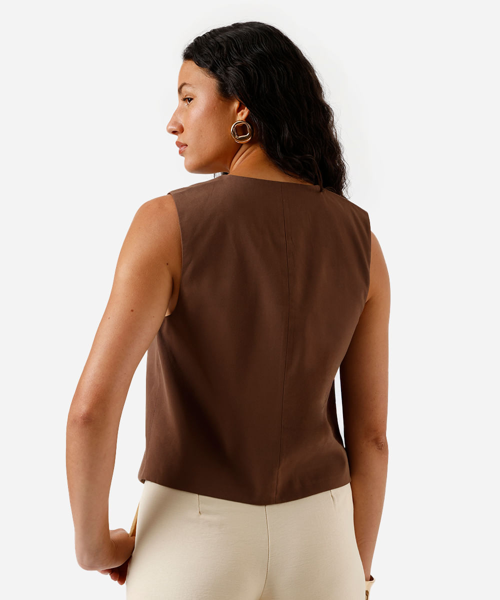 colete de alfaiataria feminino com viscose  marrom