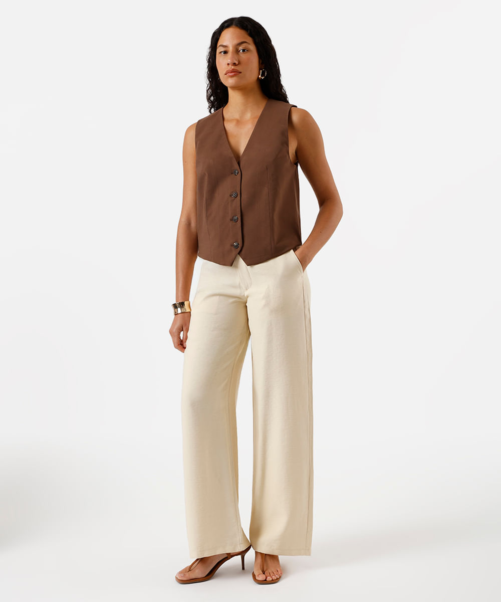 colete de alfaiataria feminino com viscose  marrom