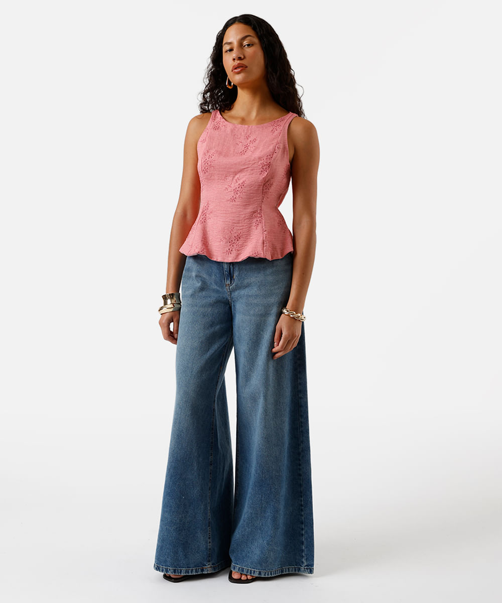 blusa peplum feminina bordada rosa