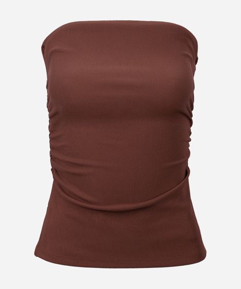 blusa juvenil sem alça franzida marrom