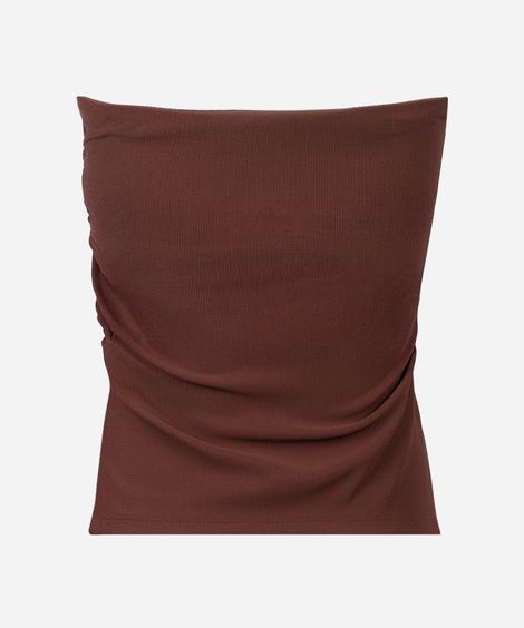 blusa juvenil sem alça franzida marrom