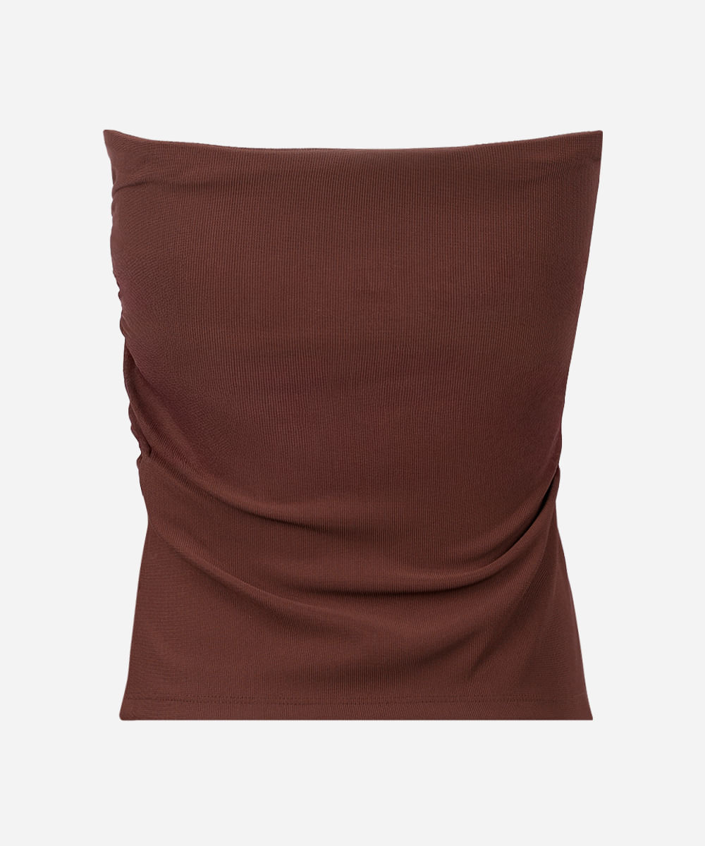 blusa juvenil sem alça franzida marrom