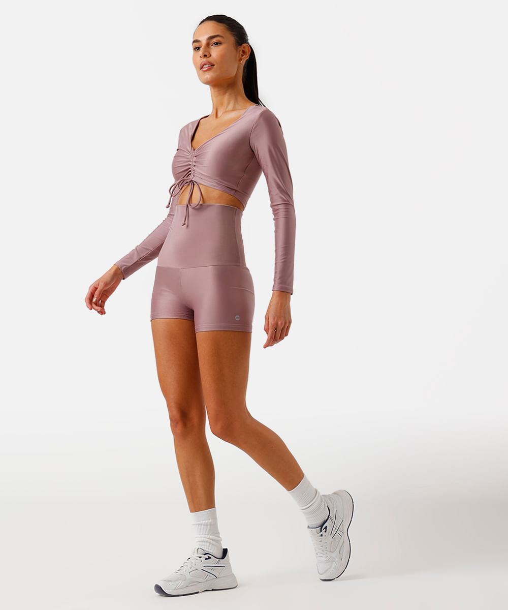 short feminino esportivo cós ajustável - rosê