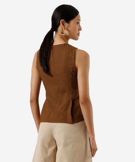 colete peplum feminino com linho marrom