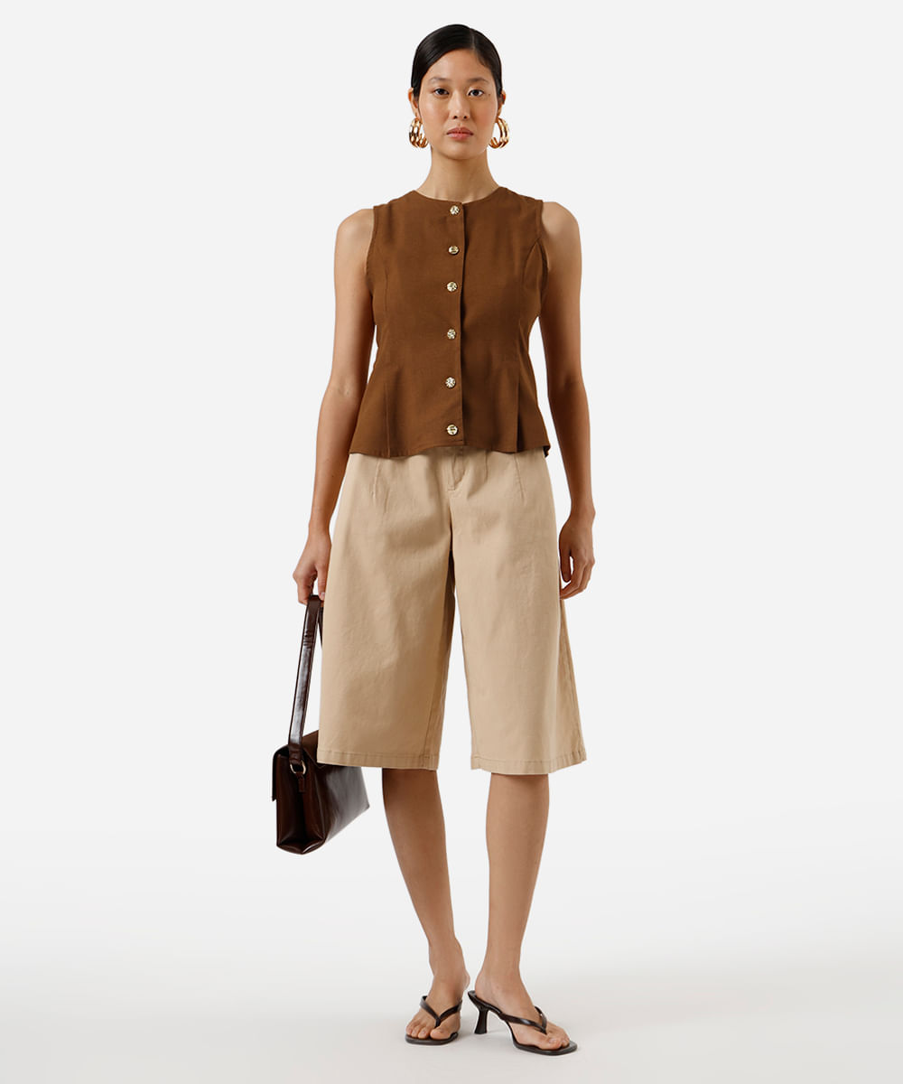colete peplum feminino com linho marrom