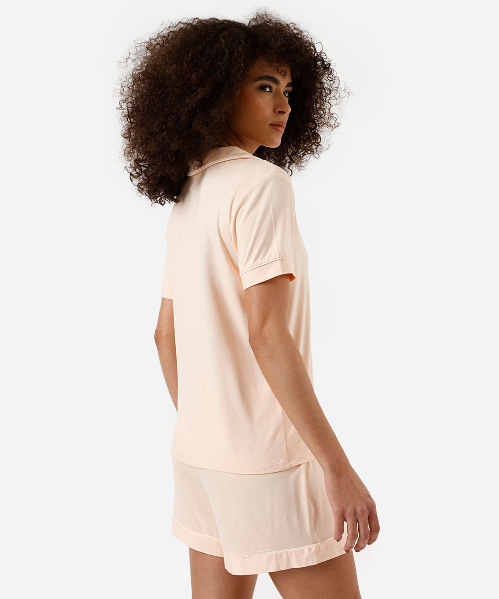 pijama americano feminino de viscose curto rosa