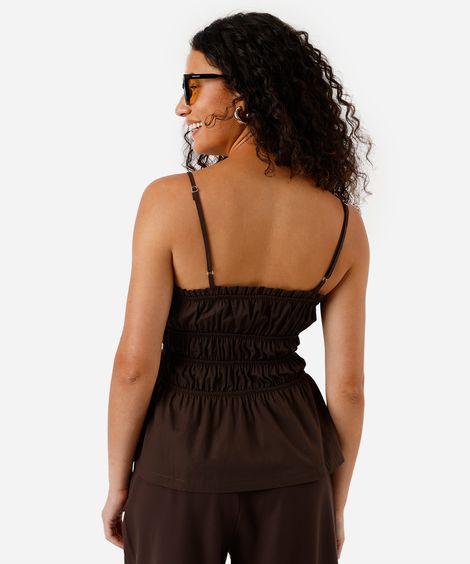 bata feminina alça fina franzida marrom