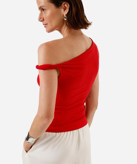 blusa feminina franzida assimétrica vermelha
