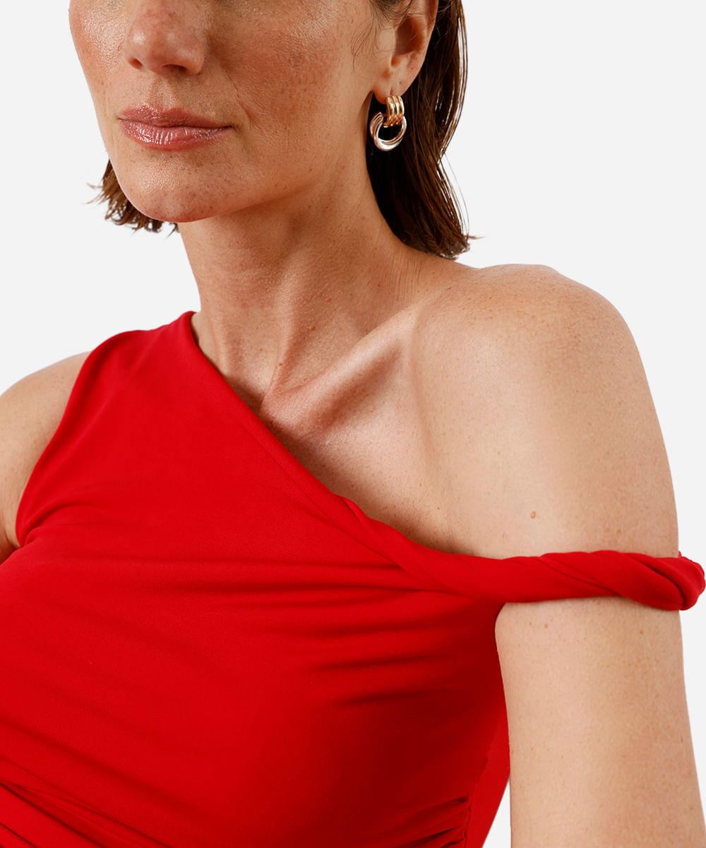 blusa feminina franzida assimétrica vermelha