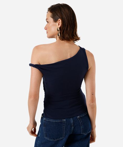 blusa feminina franzida assimétrica azul