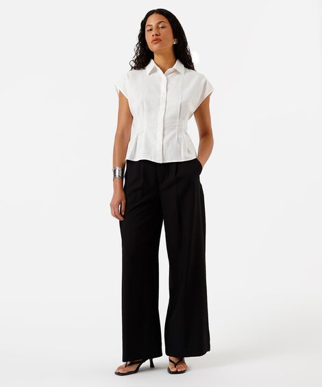 calça de alfaiataria feminina com viscose e cinto preta