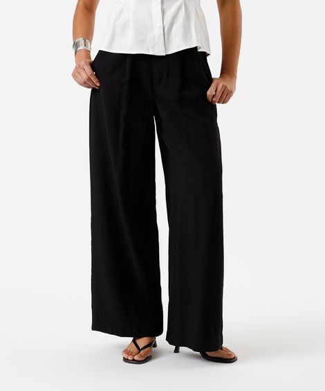 calça de alfaiataria feminina com viscose e cinto preta