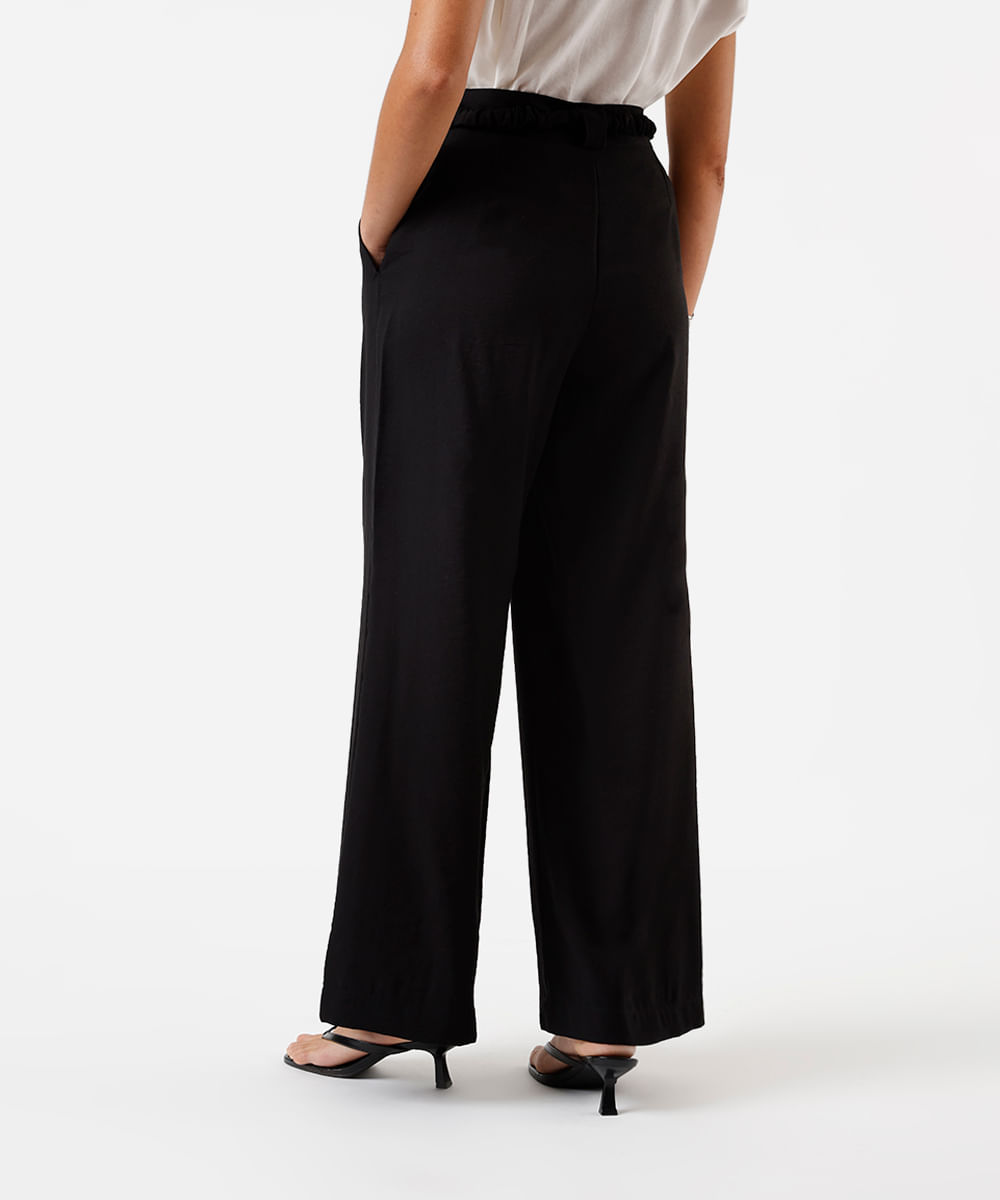 calça de alfaiataria feminina com viscose e cinto preta