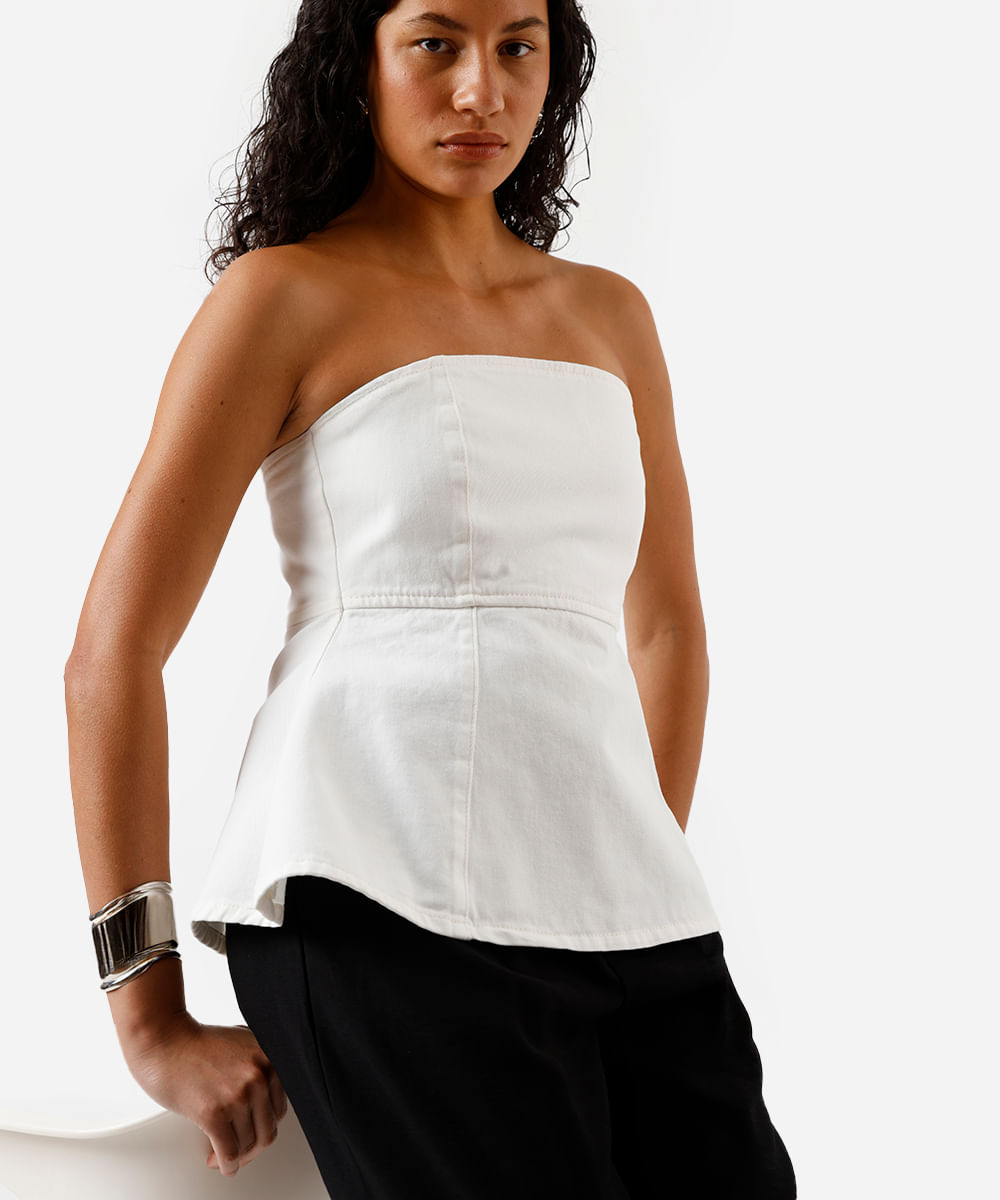 blusa sem alça feminina de sarja off white