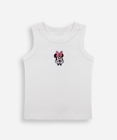 regata infantil de algodão bordado minnie canelada off white
