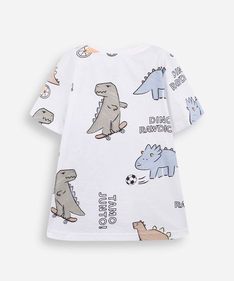 camiseta infantil de algodão dinos tamo junto off white
