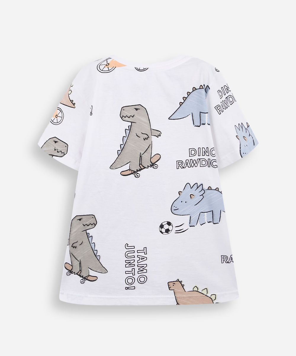 camiseta infantil de algodão dinos tamo junto off white