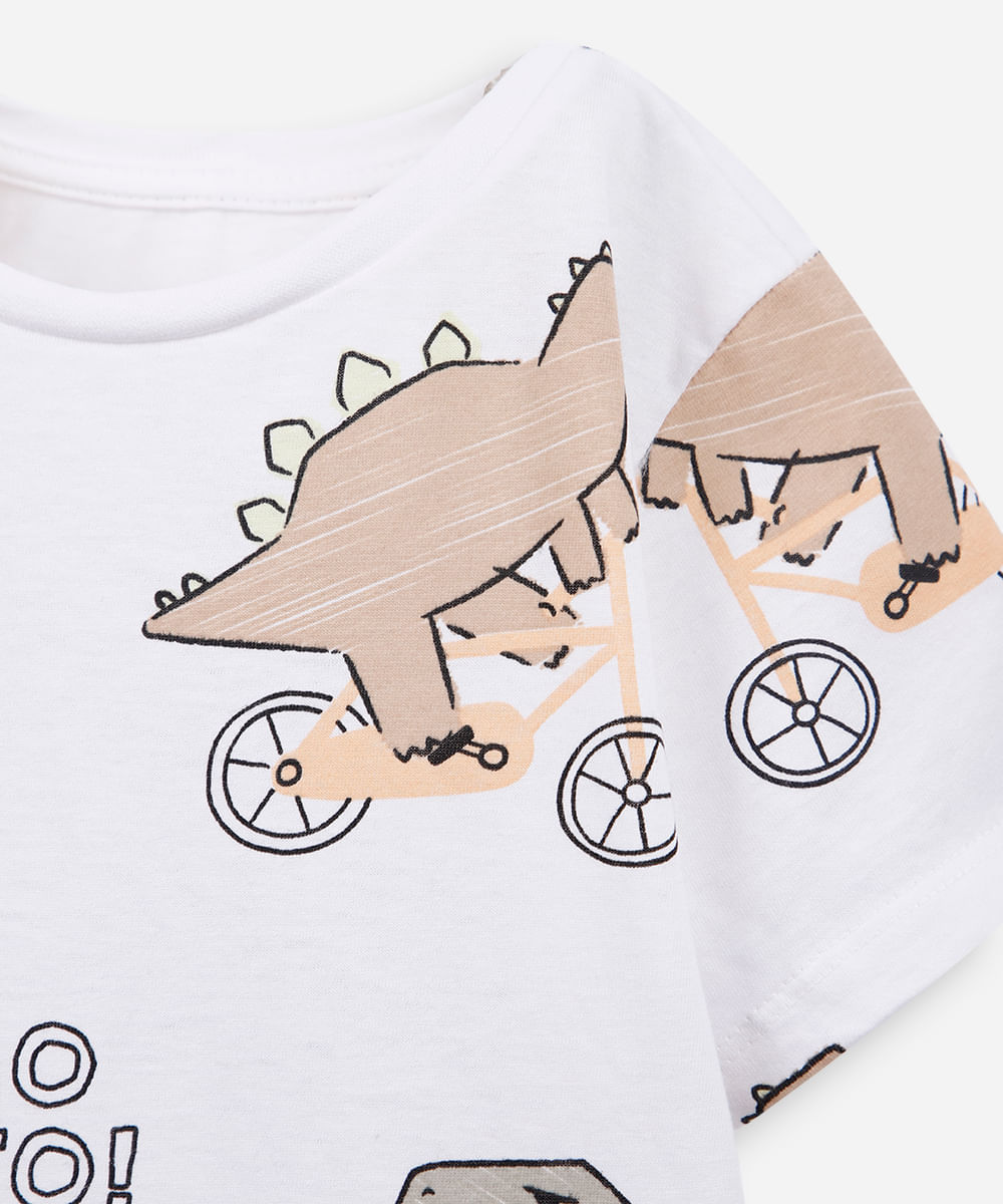 camiseta infantil de algodão dinos tamo junto off white