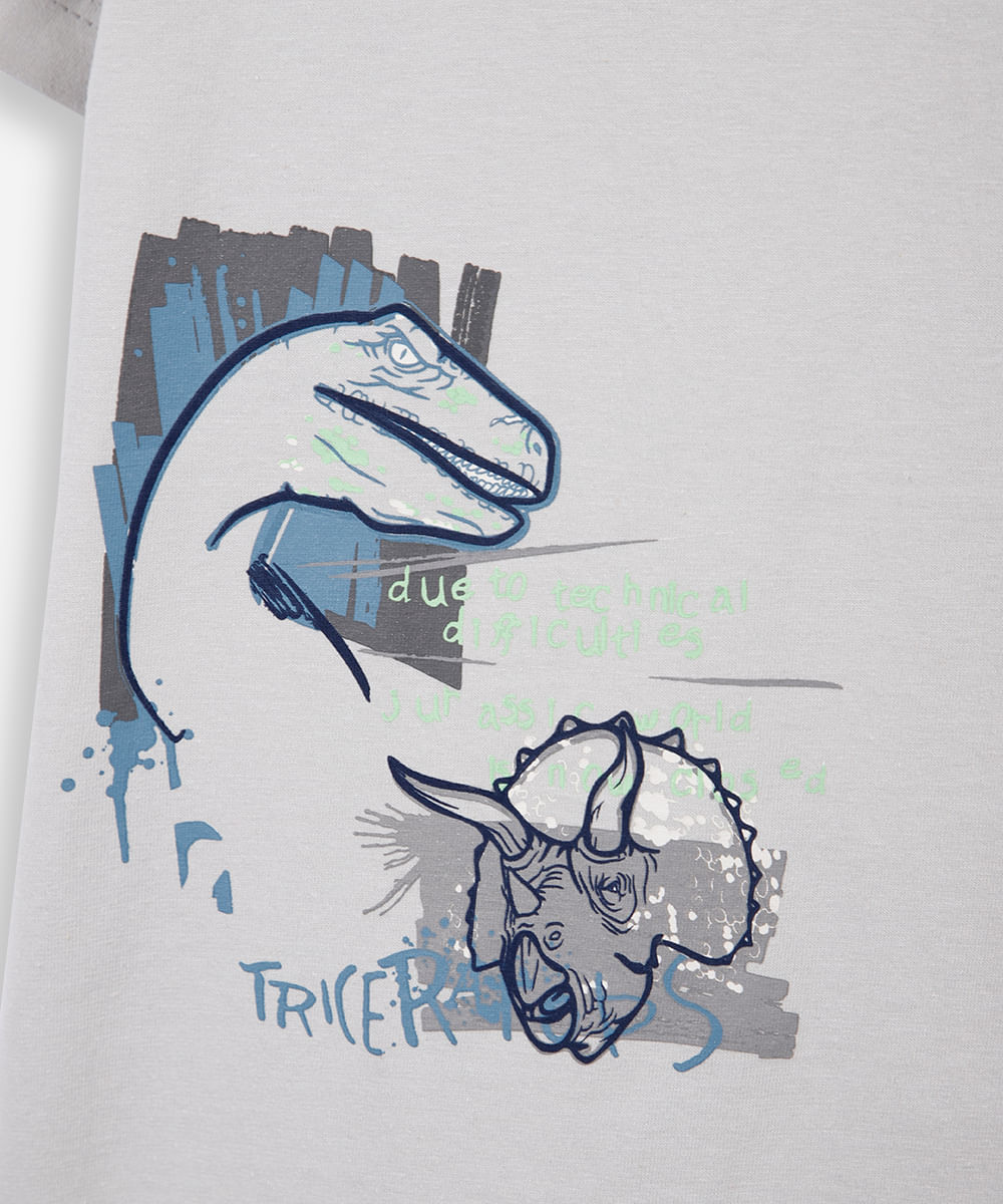 camiseta infantil de algodão jurassic park cinza