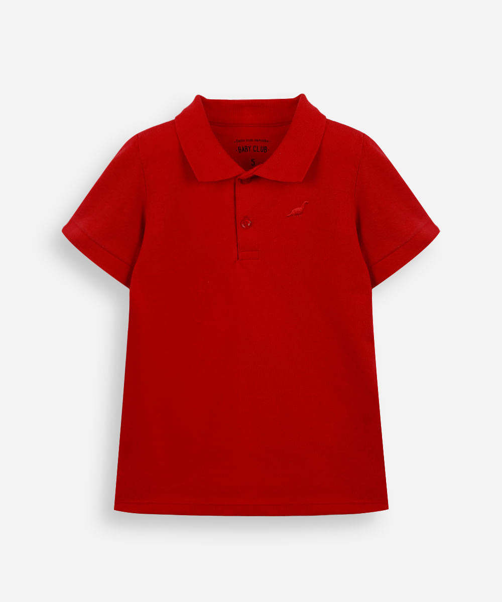 polo infantil de algodão com bordado vermelha