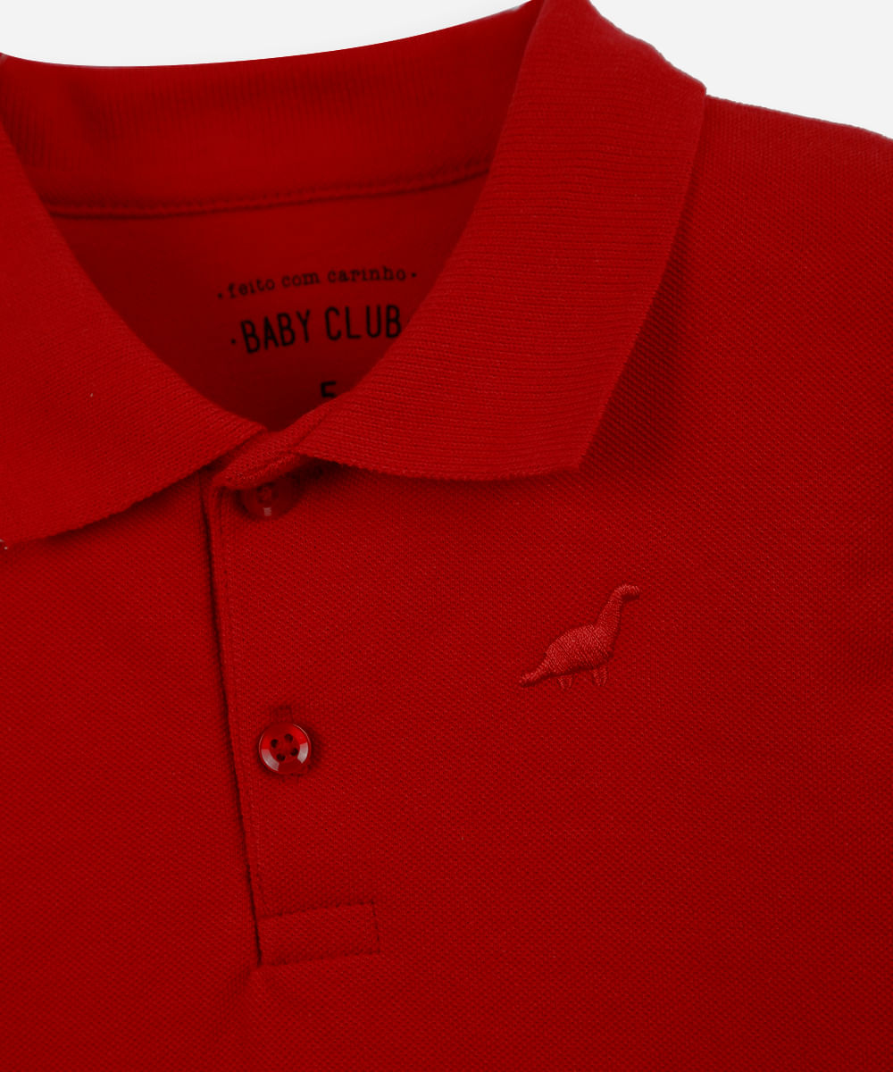 polo infantil de algodão com bordado vermelha