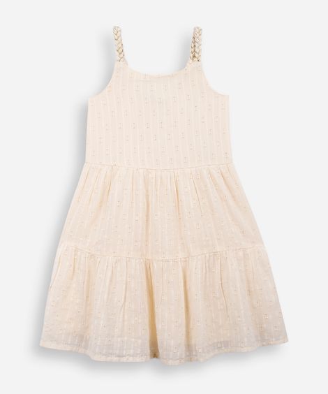 vestido infantil com alça trançada bege