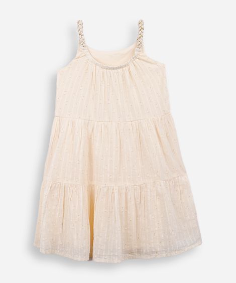 vestido infantil com alça trançada bege