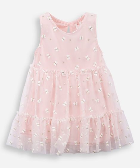 vestido infantil tule borboleta rosa