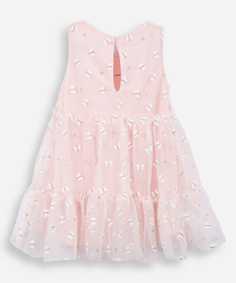 vestido infantil tule borboleta rosa