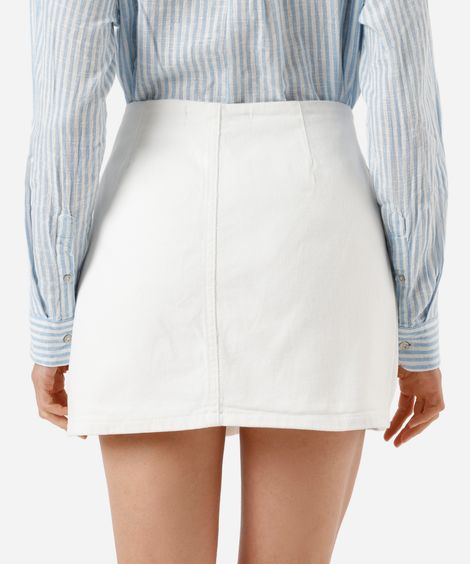 short saia feminino de sarja cós deslocado off white