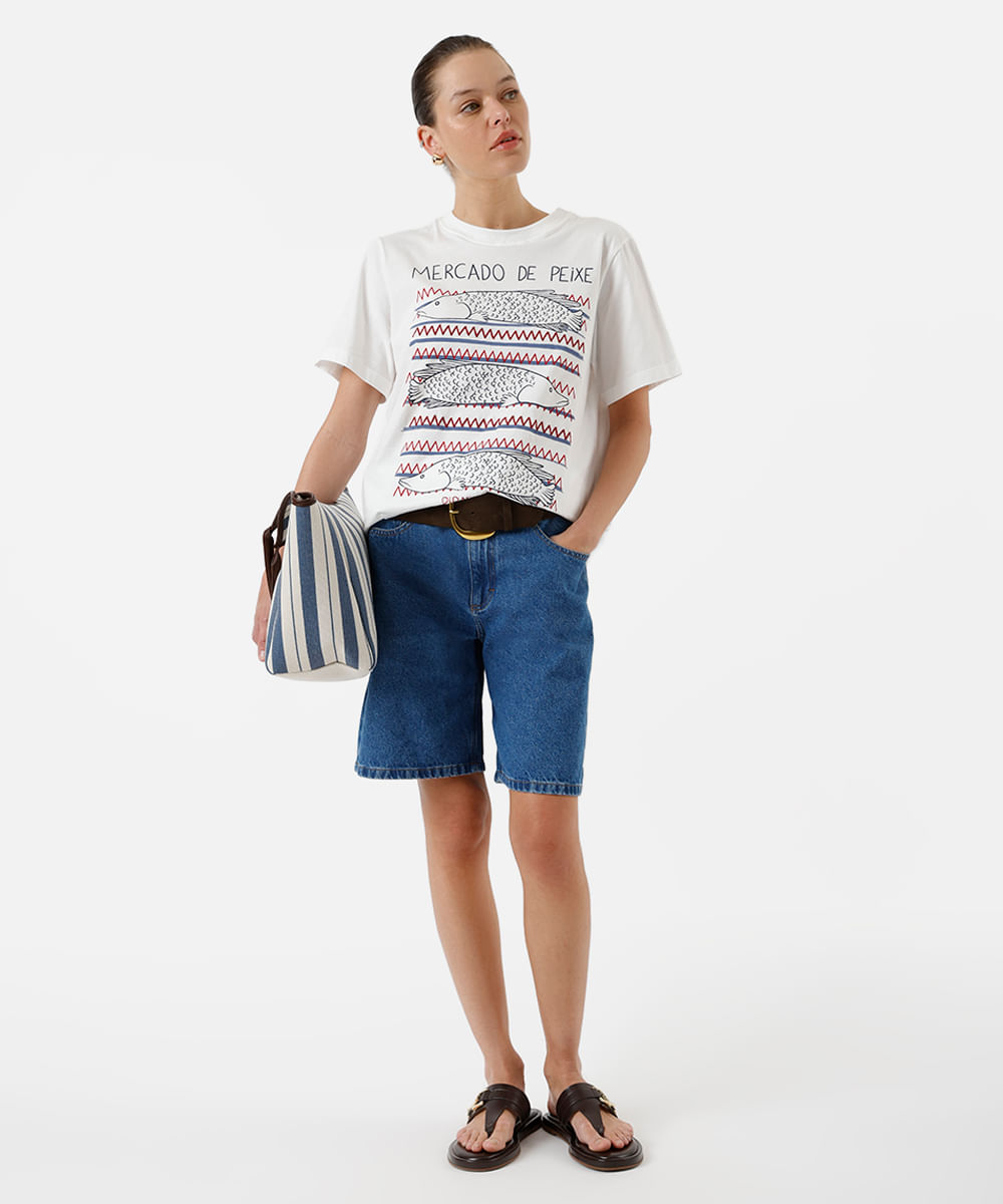 camiseta feminina de algodão peixes spacemartt off white
