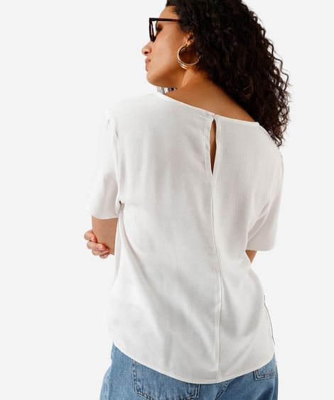 blusa feminina de viscose com bordado folhagens off white