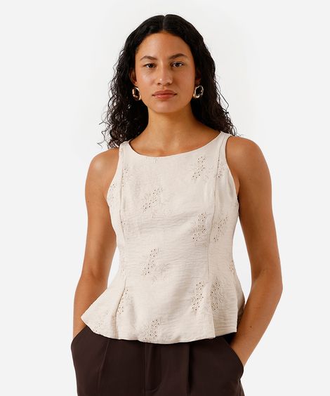 blusa peplum feminina bordada bege