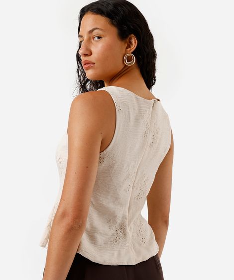 blusa peplum feminina bordada bege