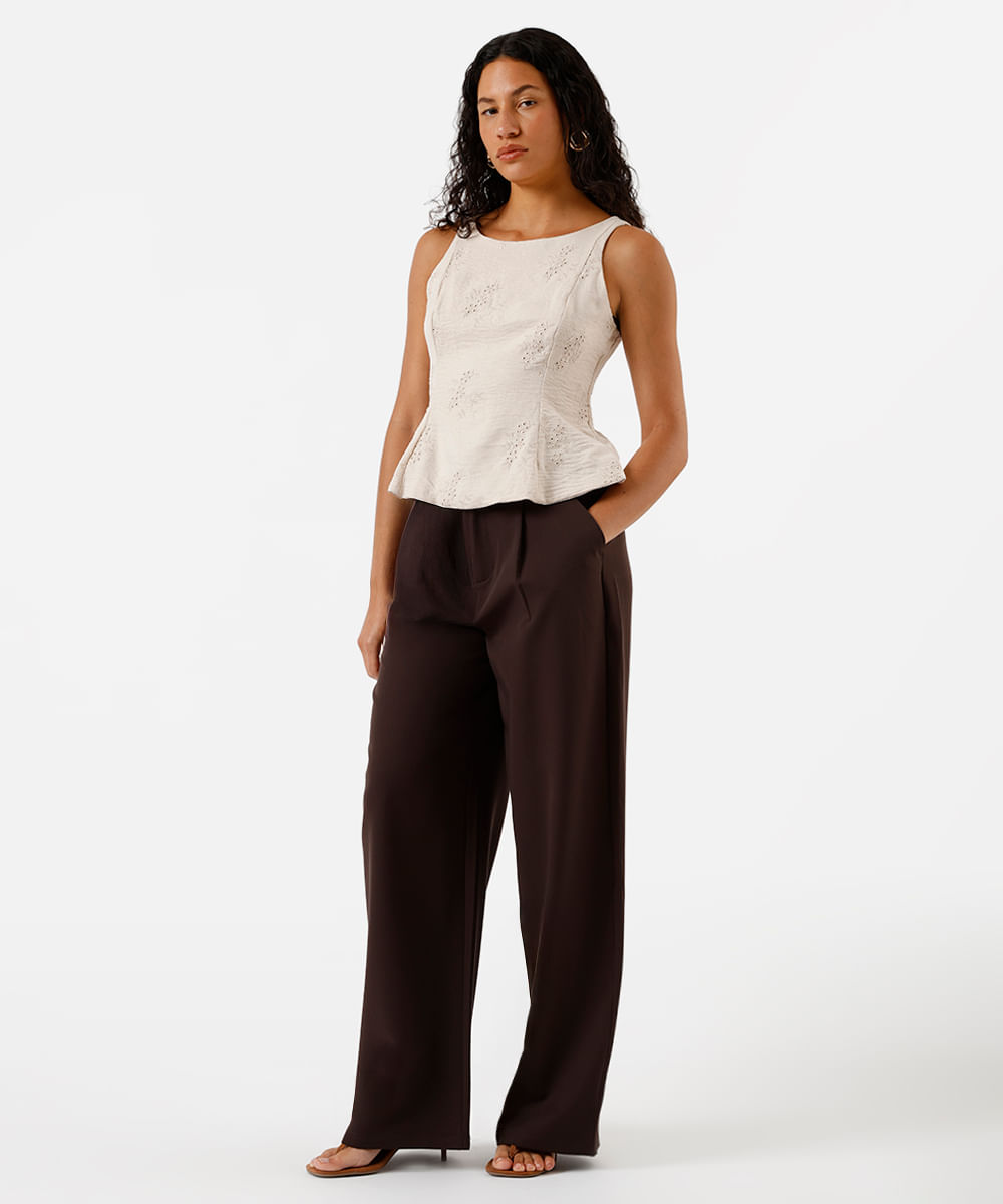 blusa peplum feminina bordada bege