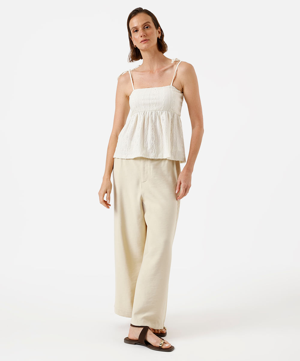 bata alça fina feminina de laise off white