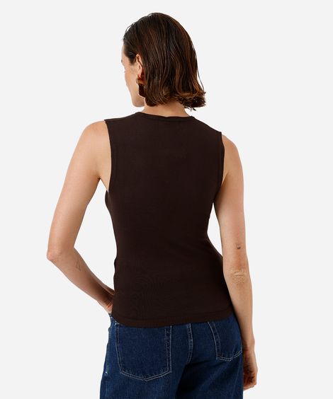 regata feminina de tricot com botões marrom